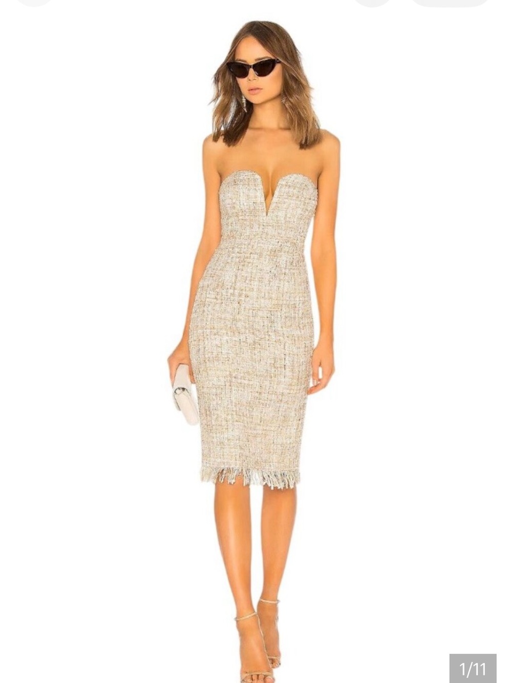 LPA Revolve SOLD OUT Dress 691 Tan Cream Sequin Tween Strapless Midi Size Large